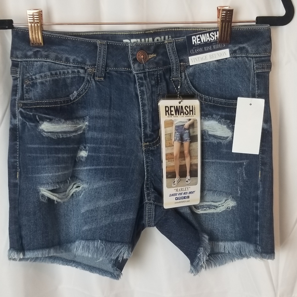 New York Rewash Classic Rise Midi Jean Shorts
